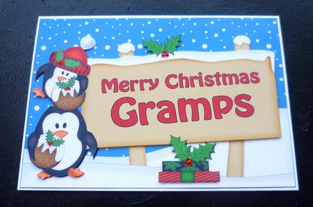 Xmas Gramps Penguins Signpost 5x7 Easicut Decoupage by Charlie Angel
