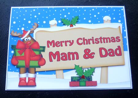 Xmas Mam & Dad Rudolph Signpost 5x7 Easicut Decoupage by Charlie Angel