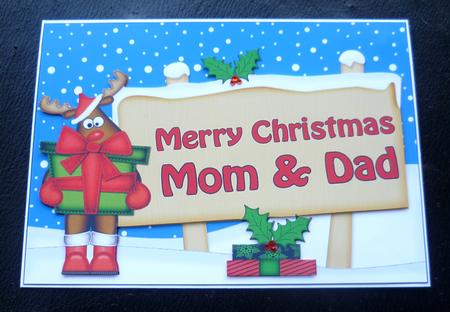 Xmas Mom & Dad Rudolph Signpost 5x7 Easicut Decoupage by Charlie Angel
