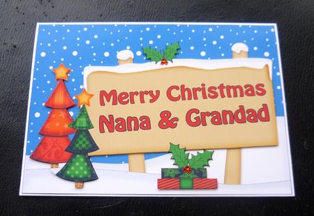 Xmas Nana & Grandad Trees Signpost 5x7 Decoupage by Charlie Angel