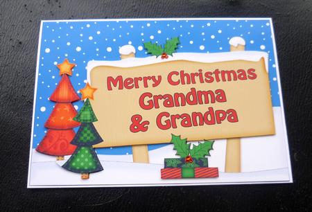 Xmas Grandma & Grandpa Trees Signpost 5x7 Decoupage by Charlie Angel