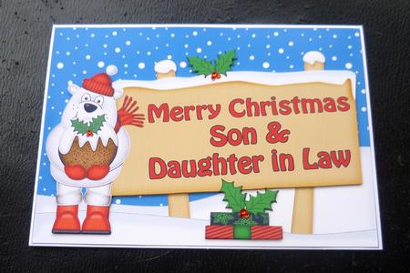 Xmas Son & Daughter in Law Bear Signpost 5x7 Decoupage by Charlie Angel