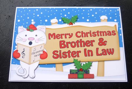 Xmas Brother & Sister in Law Cat Signpost 5x7 Decoupage by Charlie Angel