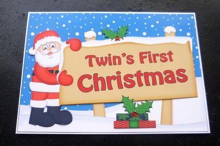 Twins 1st Xmas Santa Signpost 5x7 Easicut Decoupage by Charlie Angel