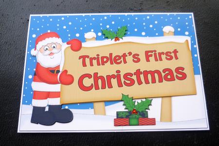Triplets 1st Xmas Santa Signpost 5x7 Easicut Decoupage by Charlie Angel