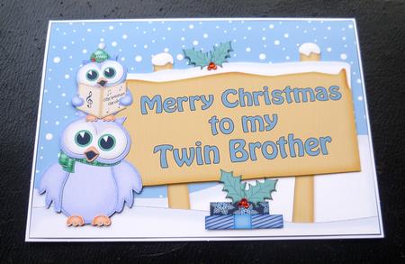 Xmas Twin Brother Owls Signpost 5x7 Easicut Decoupage by Charlie Angel