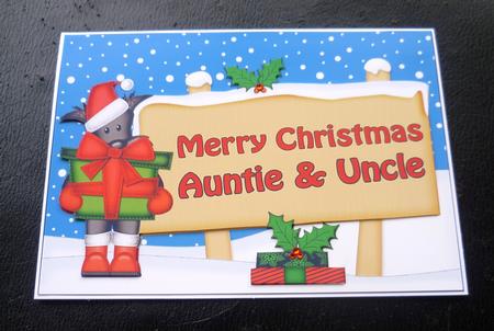 Xmas Auntie & Uncle Scottie Dog Signpost 5x7 Decoupage by Charlie Angel