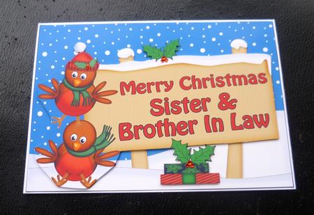 Xmas Sister & Brother in Law Robins Signpost 5x7 Decoupage by Charlie Angel