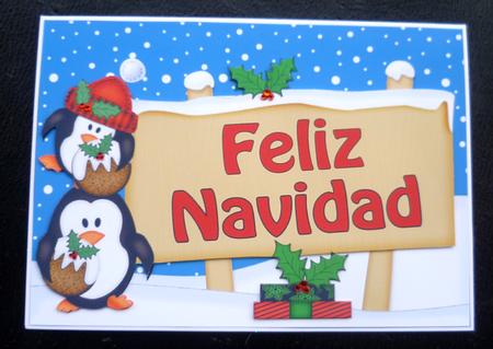 Xmas Spanish Penguins Signpost 5x7 Easicut Decoupage by Charlie Angel