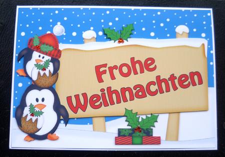 Xmas German Penguins Signpost 5x7 Easicut Decoupage by Charlie Angel