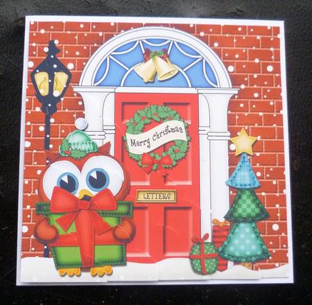 Little Owl's Present Christmas Door Scallop Corner Stacker by Charlie Angel