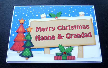 Xmas Nanna & Grandad Trees Signpost 5x7 Easicut Decoupage by Charlie Angel