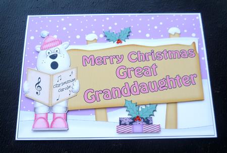 Xmas Great Granddaughter Bear Signpost 5x7 Easicut Decoupage by Charlie Angel