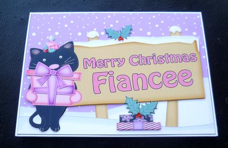 Xmas Fiancee Cat Signpost 5x7 Easicut Decoupage by Charlie Angel