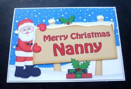 Xmas Nanny Santa Signpost 5x7 Easicut Decoupage by Charlie Angel