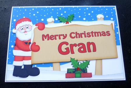 Xmas Gran Santa Signpost 5x7 Easicut Decoupage by Charlie Angel