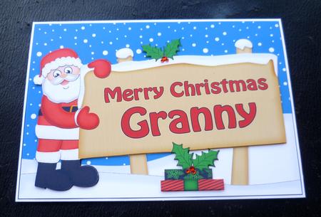 Xmas Granny Santa Signpost 5x7 Easicut Decoupage by Charlie Angel