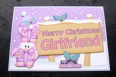 Xmas Girlfriend Penguins Signpost 5x7 Easicut Decoupage by Charlie Angel