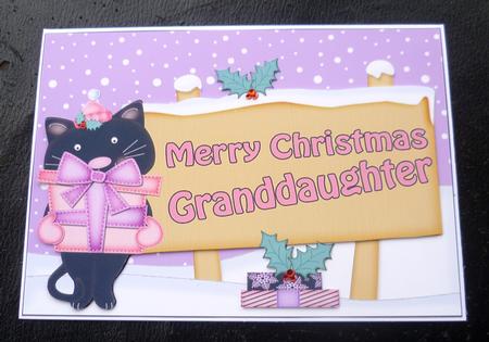 Xmas Granddaughter Cat Signpost 5x7 Decoupage by Charlie Angel