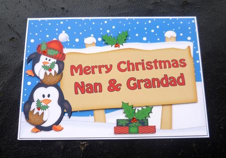 Xmas Nan & Grandad Penguins Signpost 5x7 Decoupage by Charlie Angel