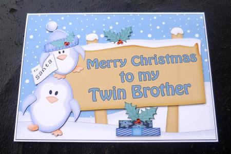 Xmas Twin Brother Penguins Signpost 5x7 Decoupage by Charlie Angel
