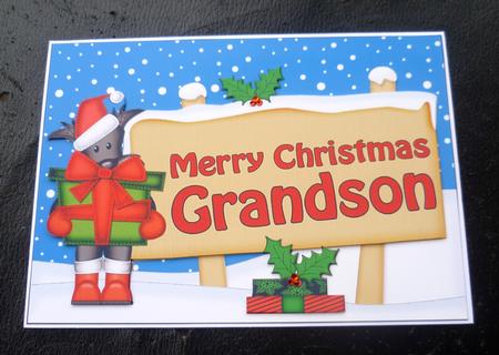 Xmas Grandson Scottie Dog Signpost 5x7 Decoupage by Charlie Angel