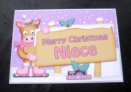 Xmas Niece Gigi Horse Signpost 5x7 Decoupage by Charlie Angel