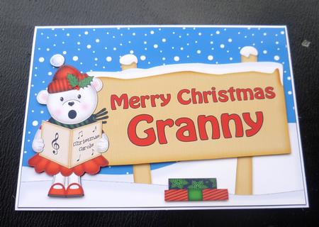 Xmas Granny Teddy Tess Signpost 5x7 Easicut Decoupage by Charlie Angel