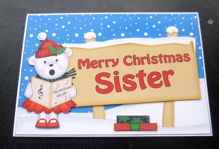 Xmas Sister Teddy Tess Signpost 5x7 Easicut Decoupage by Charlie Angel