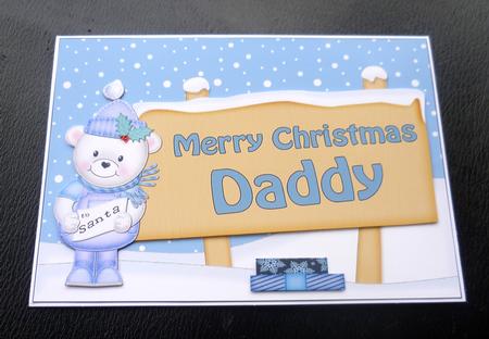 Xmas Daddy Teddy Ed Signpost 5x7 Easicut Decoupage by Charlie Angel