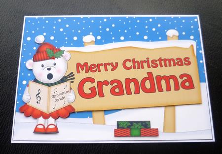 Xmas Grandma Teddy Tess Signpost 5x7 Easicut Decoupage by Charlie Angel