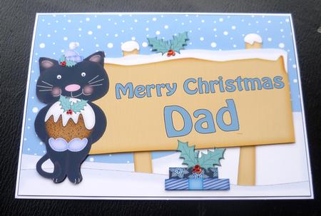 Xmas Dad Cat's Pudding Signpost 5x7 Easicut Decoupage by Charlie Angel