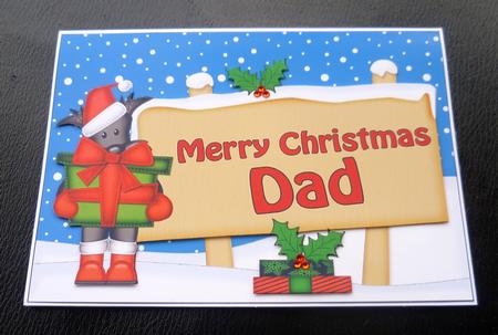 Xmas Dad Dog's Present Signpost 5x7 Easicut Decoupage by Charlie Angel
