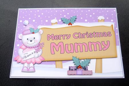 Xmas Mummy Teddy Tess Signpost 5x7 Easicut Decoupage by Charlie Angel