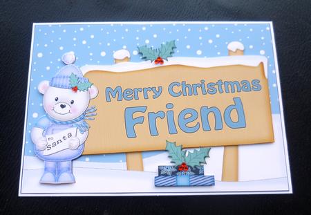 Xmas Friend Teddy Ed Signpost 5x7 Easicut Decoupage by Charlie Angel