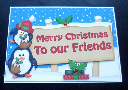 Xmas Friends Penguins Signpost 5x7 Easicut Decoupage by Charlie Angel
