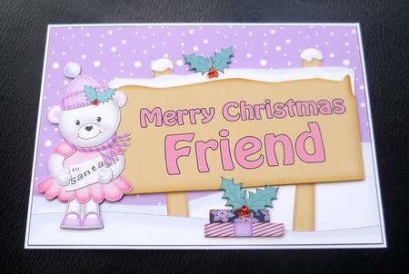Xmas Friend Teddy Tess Signpost 5x7 Easicut Decoupage by Charlie Angel
