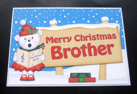 Xmas Brother Teddy Tess Signpost 5x7 Easicut Decoupage by Charlie Angel