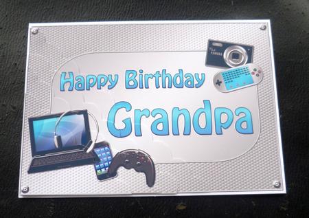 5x7 Gadgets N Gizmos Birthday Grandpa Scallop Corner Stacker by Charlie Angel