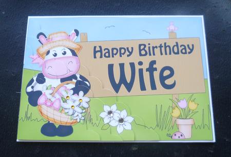 5x7 Milly Moo Cow Birthday Wife Scallop Corner by Charlie Angel