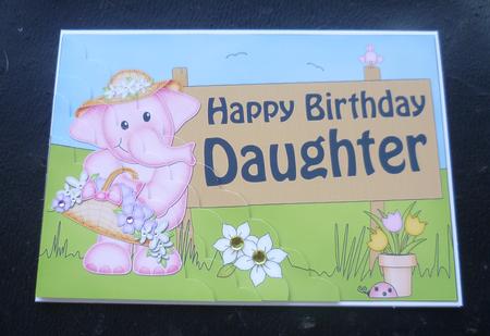 5x7 Lola Elephant Birthday Daughter Scallop Corner by Charlie Angel