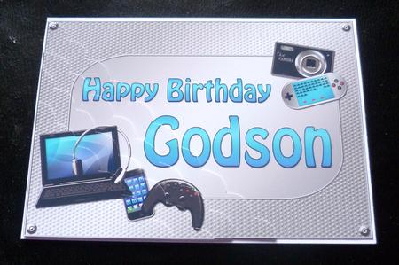 5x7 Gadgets N Gizmos Birthday Godson Scallop Corner by Charlie Angel
