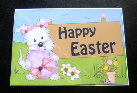 5x7 Westie Dog Easter Scallop Corner by Charlie Angel