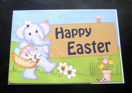 5x7 Lola Elephant Easter Scallop Corner by Charlie Angel