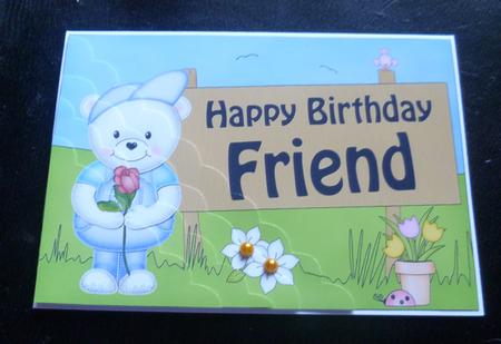 5x7 Teddy Ed Birthday Friend Scallop Corner by Charlie Angel