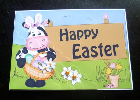 5x7 Milly Moo Cow Easter Scallop Corner by Charlie Angel