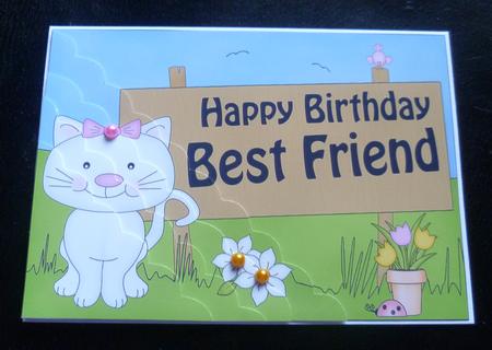 5x7 Little Cat Birthday Friend Scallop Corner by Charlie Angel