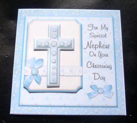 8x8 Blue Cross Christening Card Kit for a Special Nephew by Charlie Angel