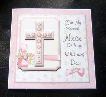 8x8 Pink Cross Christening Card Kit for a Special Niece by Charlie Angel