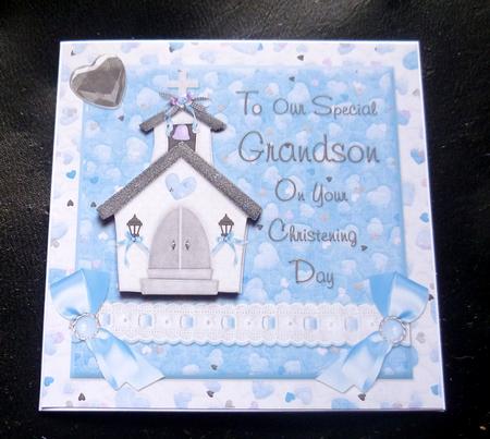 8x8 Blue Church Christening Card Kit Our Special Grandson by Charlie Angel